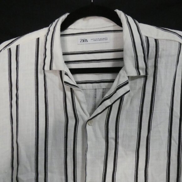 ZARA | XL - extra large | Flowy Striped Button-Up Short Sleeve Casual Shirt - Picture 1 of 15